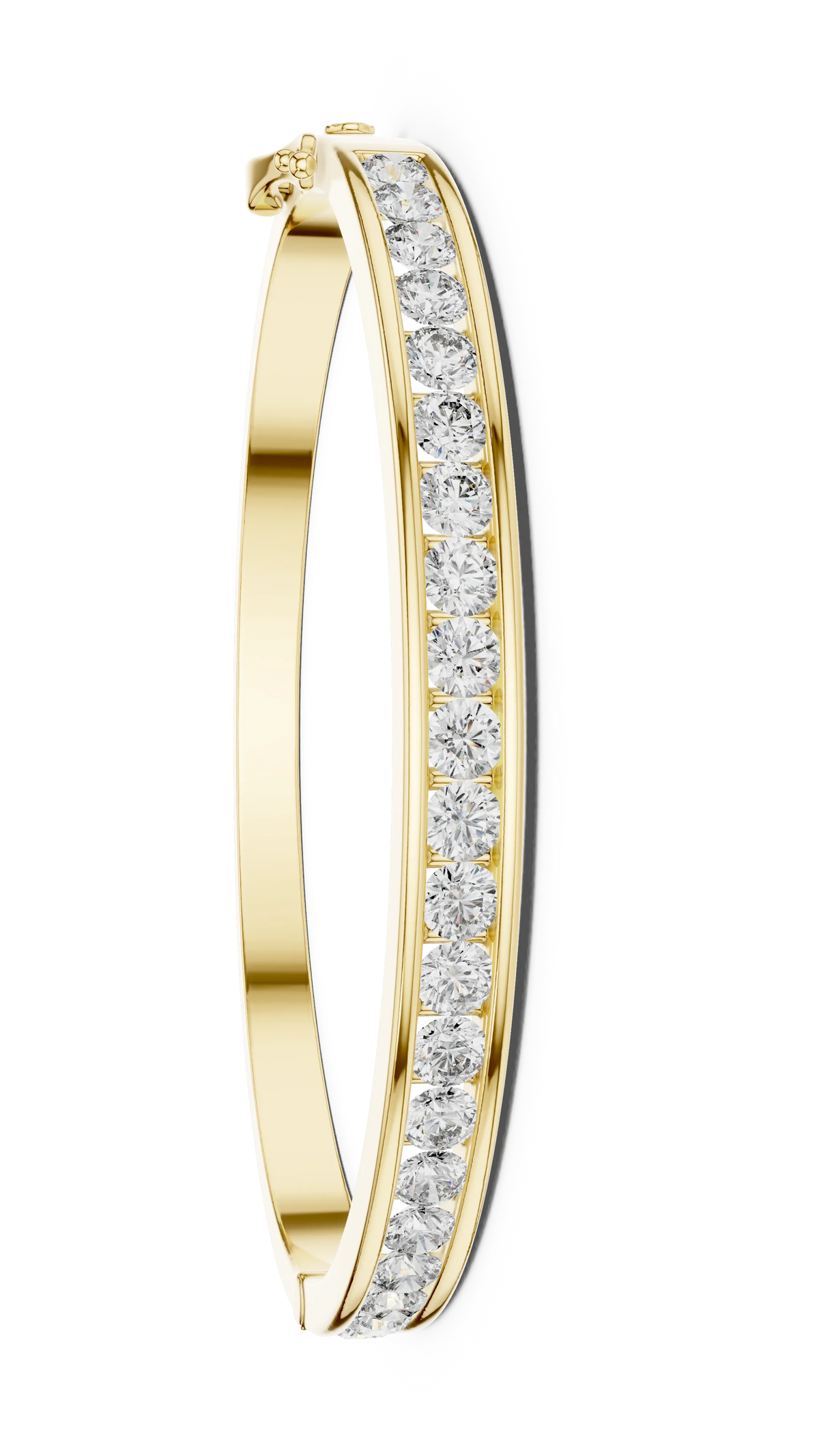 Channel Set Round Moissanite Hinged Bangle in yellow 925 sterling silver, view 1