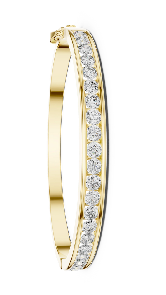 Channel Set Round Moissanite Hinged Bangle in yellow 925 sterling silver, view 1