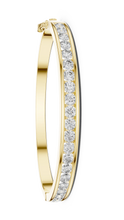 Channel Set Round Moissanite Hinged Bangle in yellow 925 sterling silver, view 1