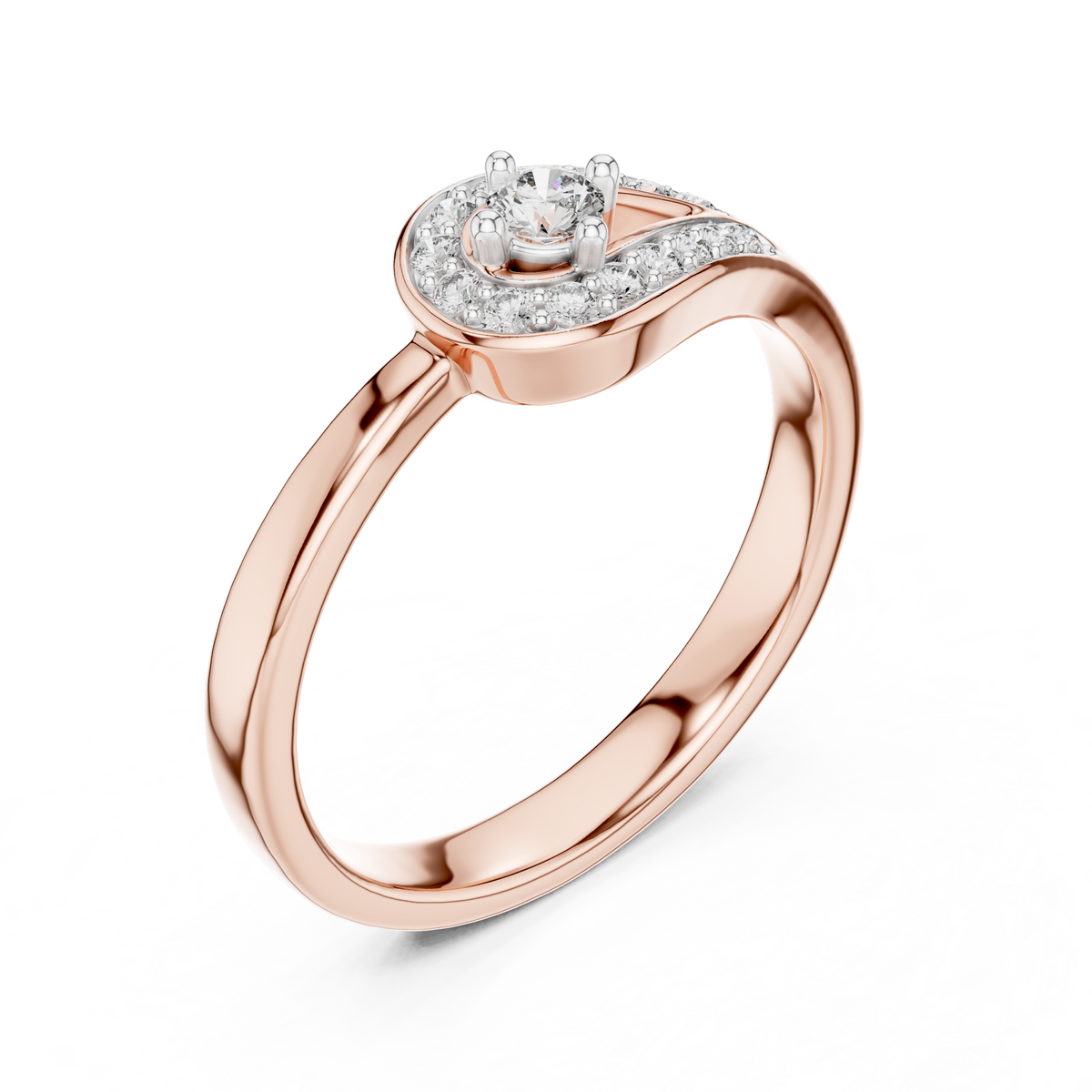 Pavé Teardrop Loop Moissanite Ring in rose 925 sterling silver, view 2