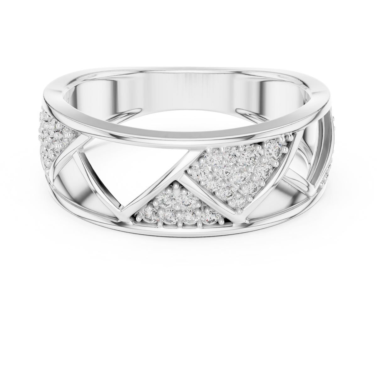 Geometric Lattice Pavé Wide Moissanite Band in white 925 sterling silver, view 4