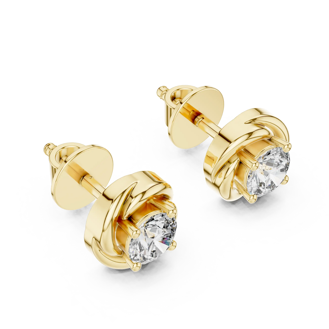 Round moissanite swirl stud earrings in yellow 925 sterling silver, view 2