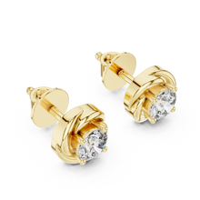 Round moissanite swirl stud earrings in yellow 925 sterling silver, view 2