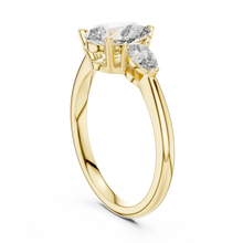Pear Three Stone Moissanite Engagement Ring in yellow 925 sterling silver, view 1