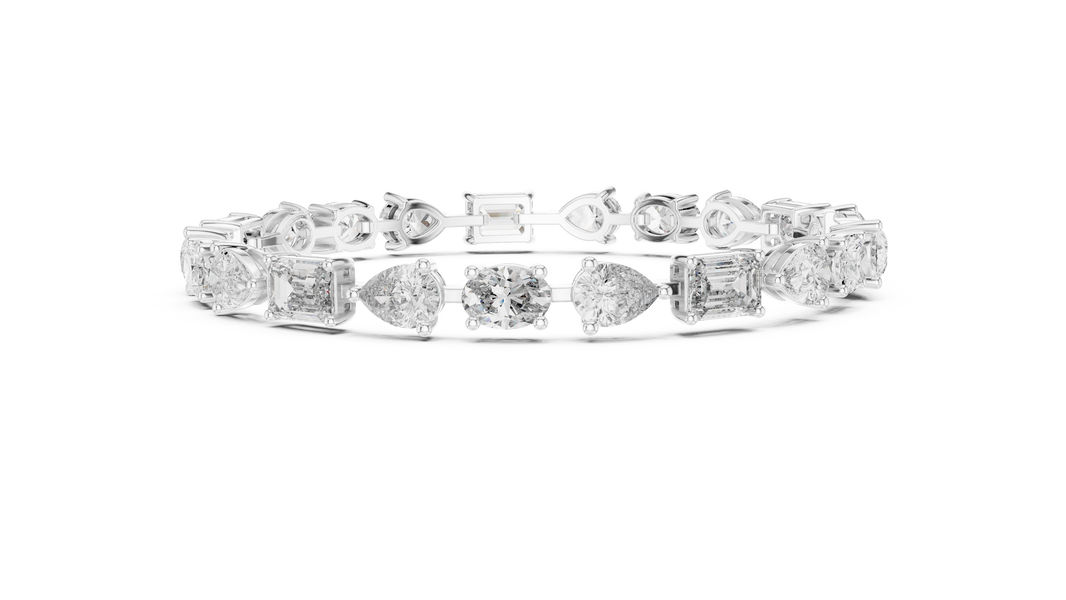 Oval Pear and Emerald Moissanite Tennis Bracelet in white 925 sterling silver, view 4