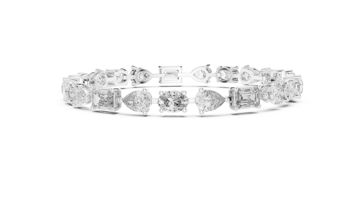 Oval Pear and Emerald Moissanite Tennis Bracelet in white 925 sterling silver, view 4