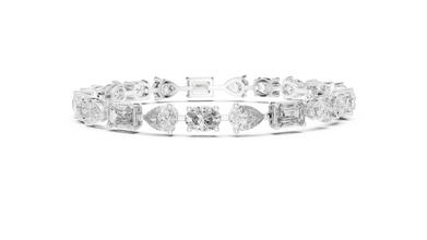 Oval Pear and Emerald Moissanite Tennis Bracelet in white 925 sterling silver, view 4