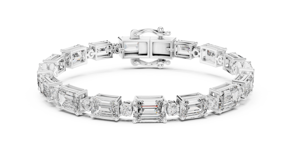 Emerald Cut Station Moissanite Link Bracelet in white 925 sterling silver, view 1