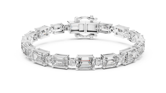 Emerald Cut Station Moissanite Link Bracelet in white 925 sterling silver, view 1