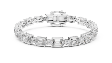 Emerald Cut Station Moissanite Link Bracelet in white 925 sterling silver, view 1