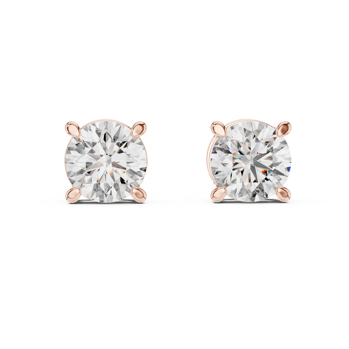Round moissanite tiger prong stud earrings in rose 925 sterling silver, view 4