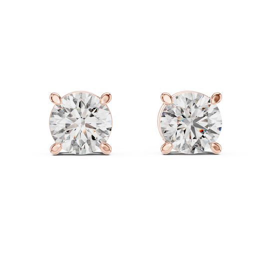 Round moissanite tiger prong stud earrings in rose 925 sterling silver, view 4
