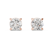 Round moissanite tiger prong stud earrings in rose 925 sterling silver, view 4