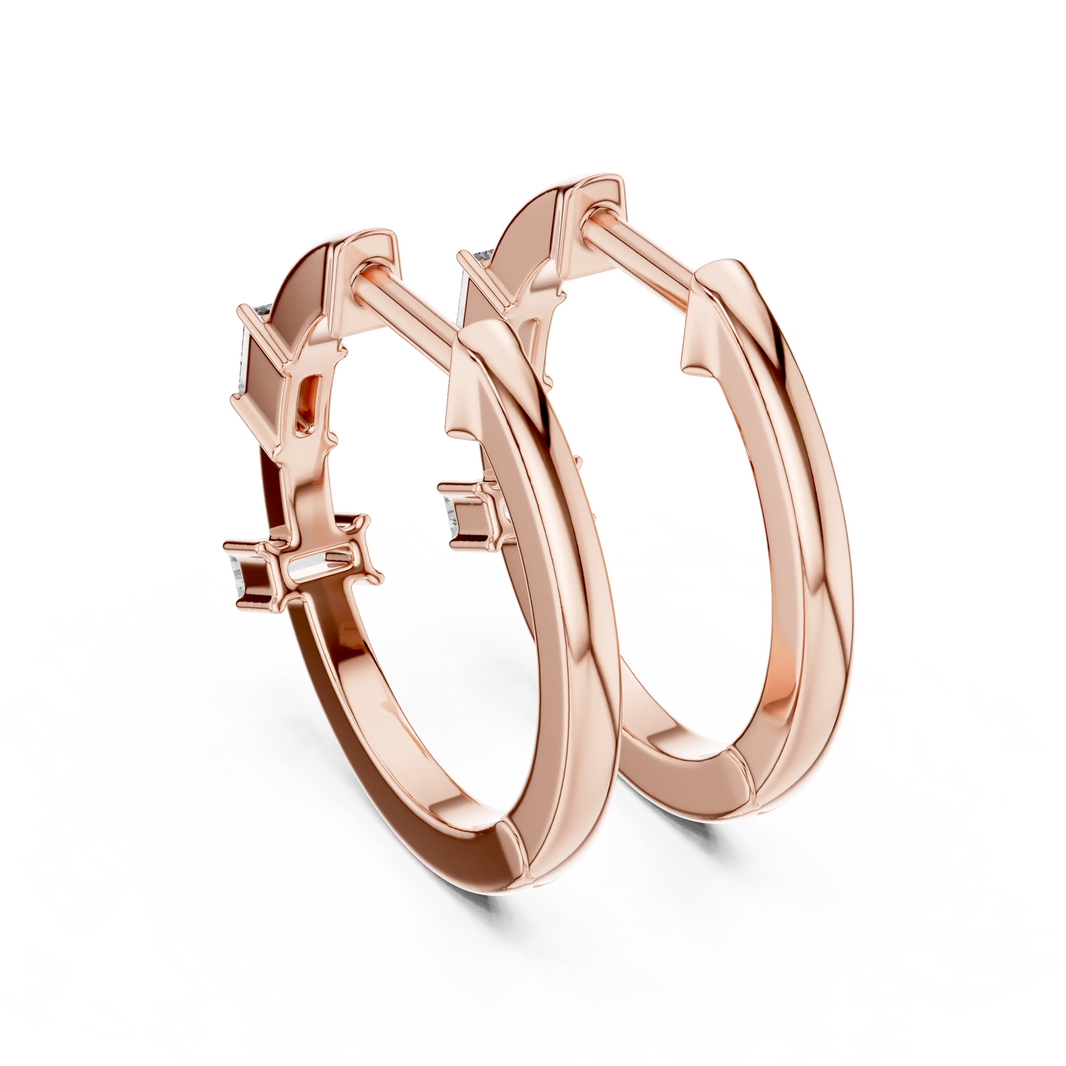 Baguette moissanite hoop earrings in rose 925 sterling silver, view 3