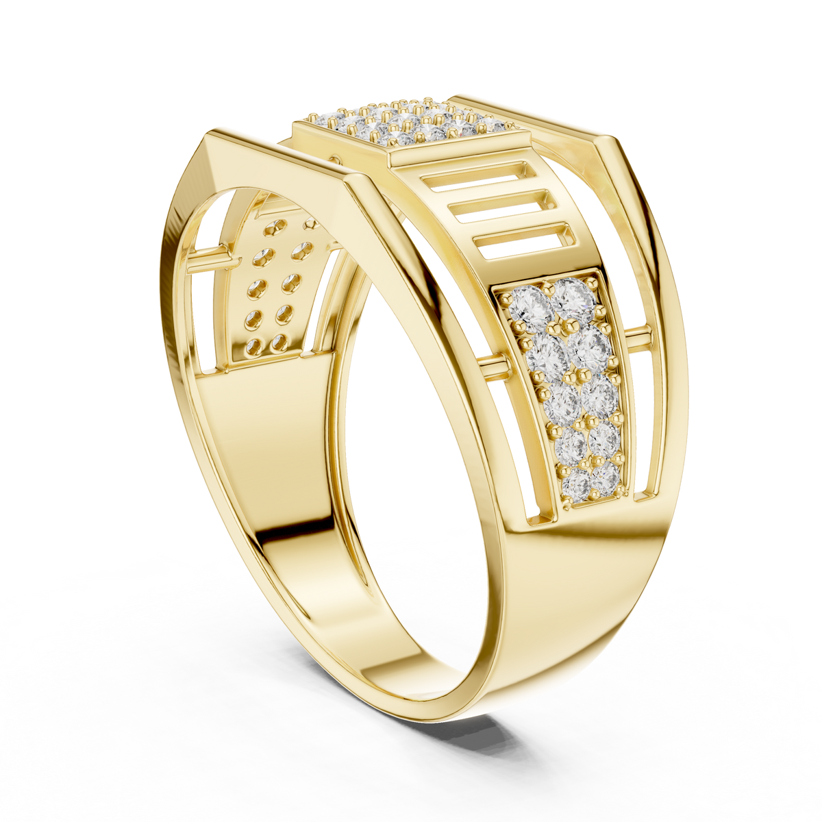 Men's Square Pavé Panel Cage Moissanite Band in yellow 925 sterling silver, view 1