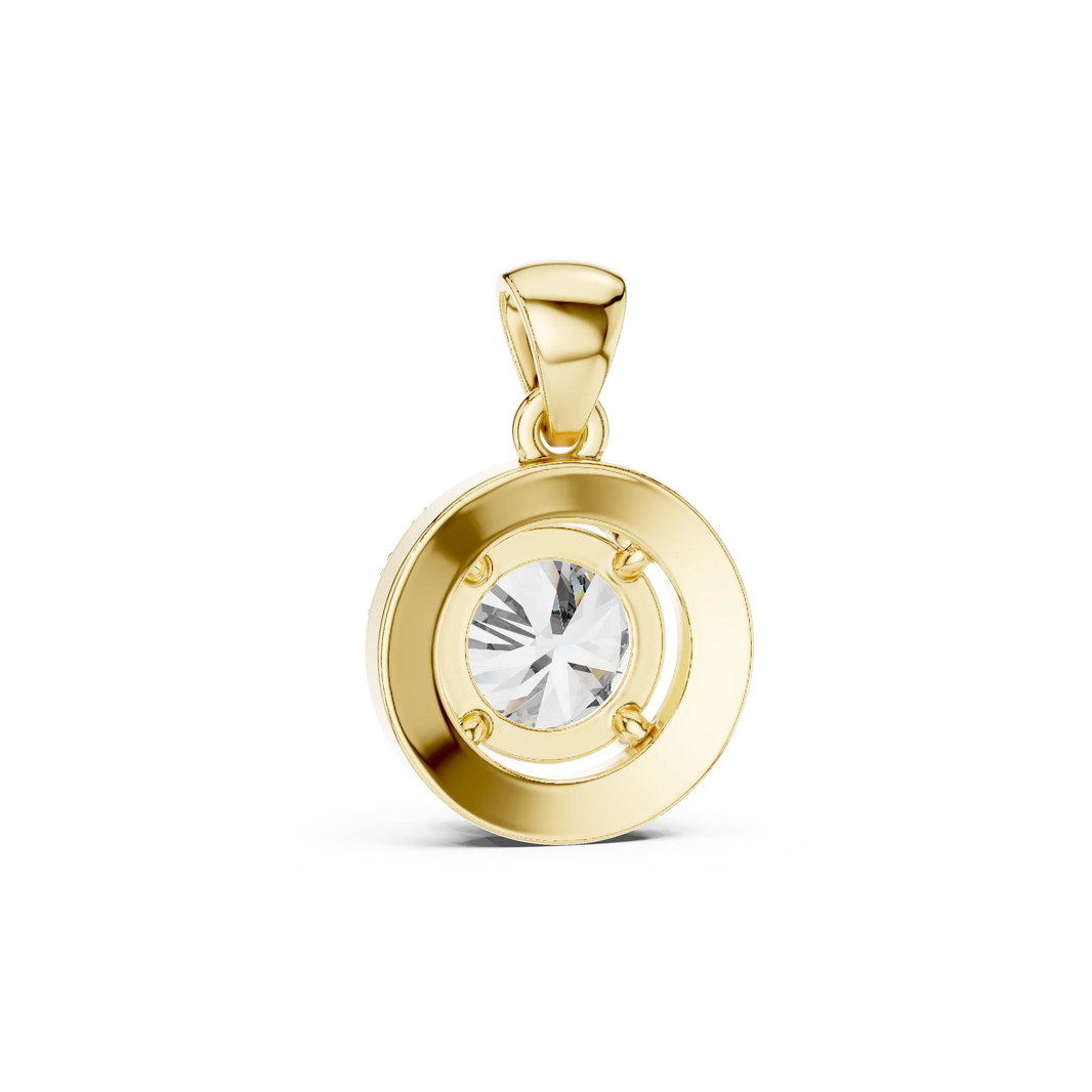 Round Halo Moissanite Pendant in yellow 925 sterling silver, view 4