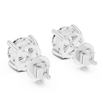 Round moissanite tiger prong stud earrings in white 925 sterling silver, view 3