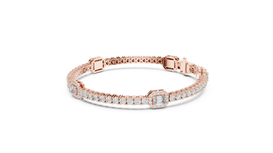 Emerald Halo Station Round Moissanite Tennis Bracelet in rose 925 sterling silver, view 2