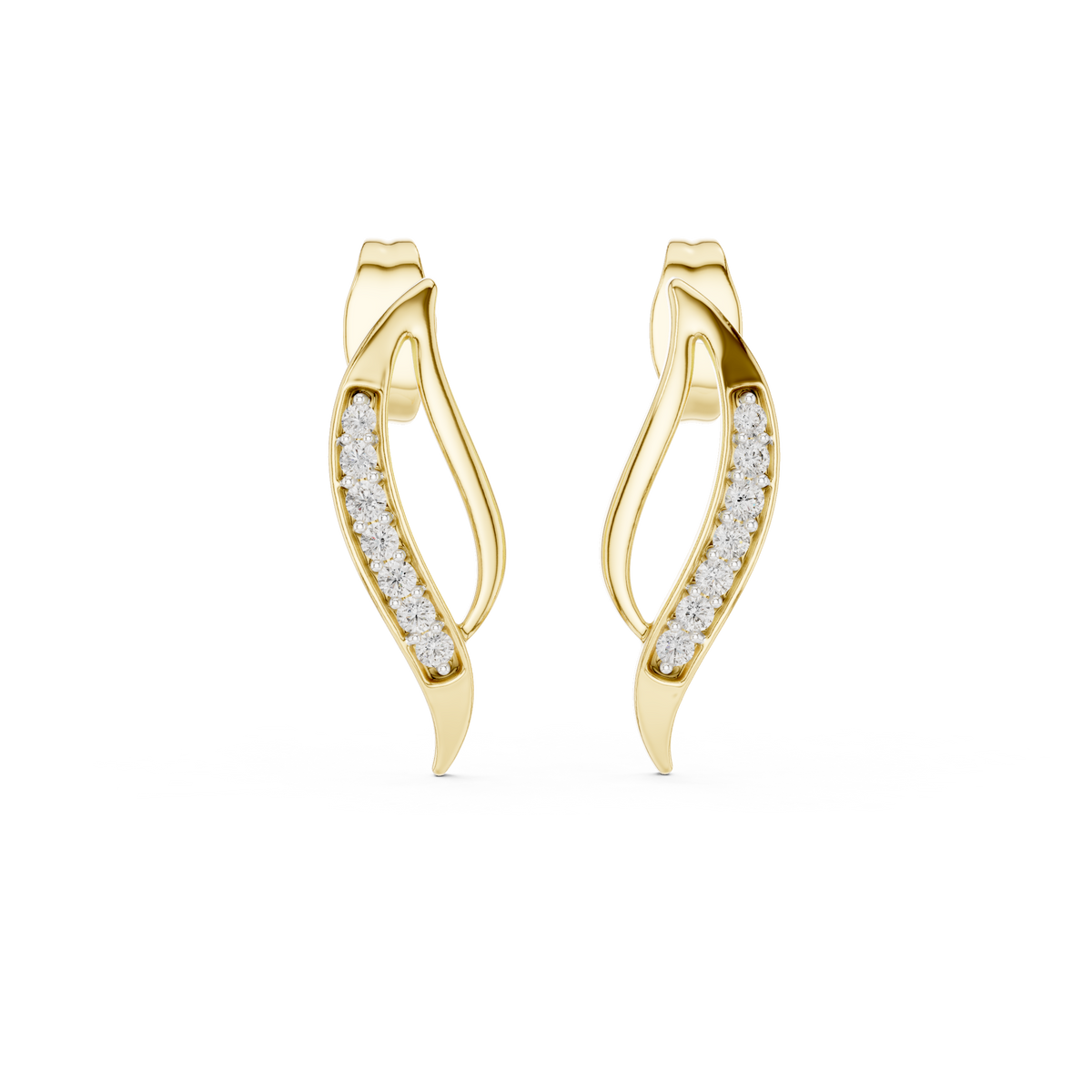 Moissanite Pavé Wave Stud Earrings in yellow 925 sterling silver, view 4