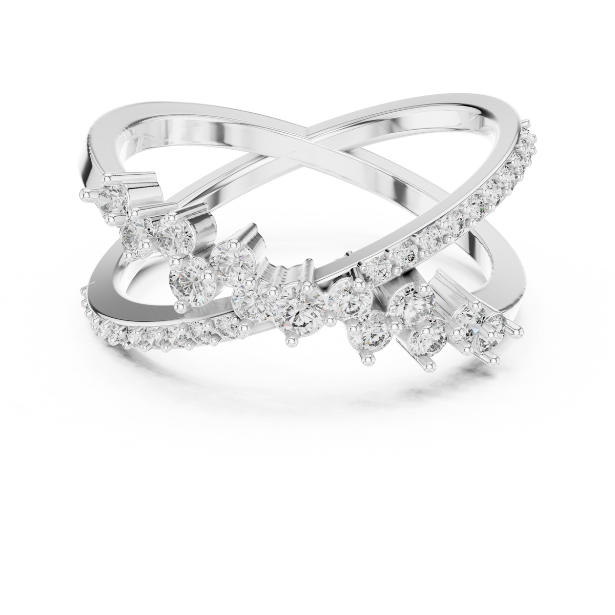 Crossover X Cluster Moissanite Ring in white 925 sterling silver, view 4