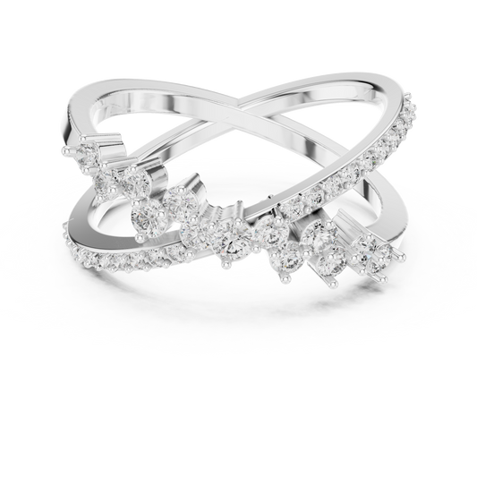 Crossover X Cluster Moissanite Ring in white 925 sterling silver, view 4
