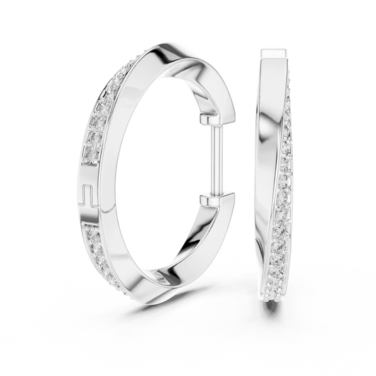 Moissanite twisted pave hoop earrings in white 925 sterling silver, bold, view 1