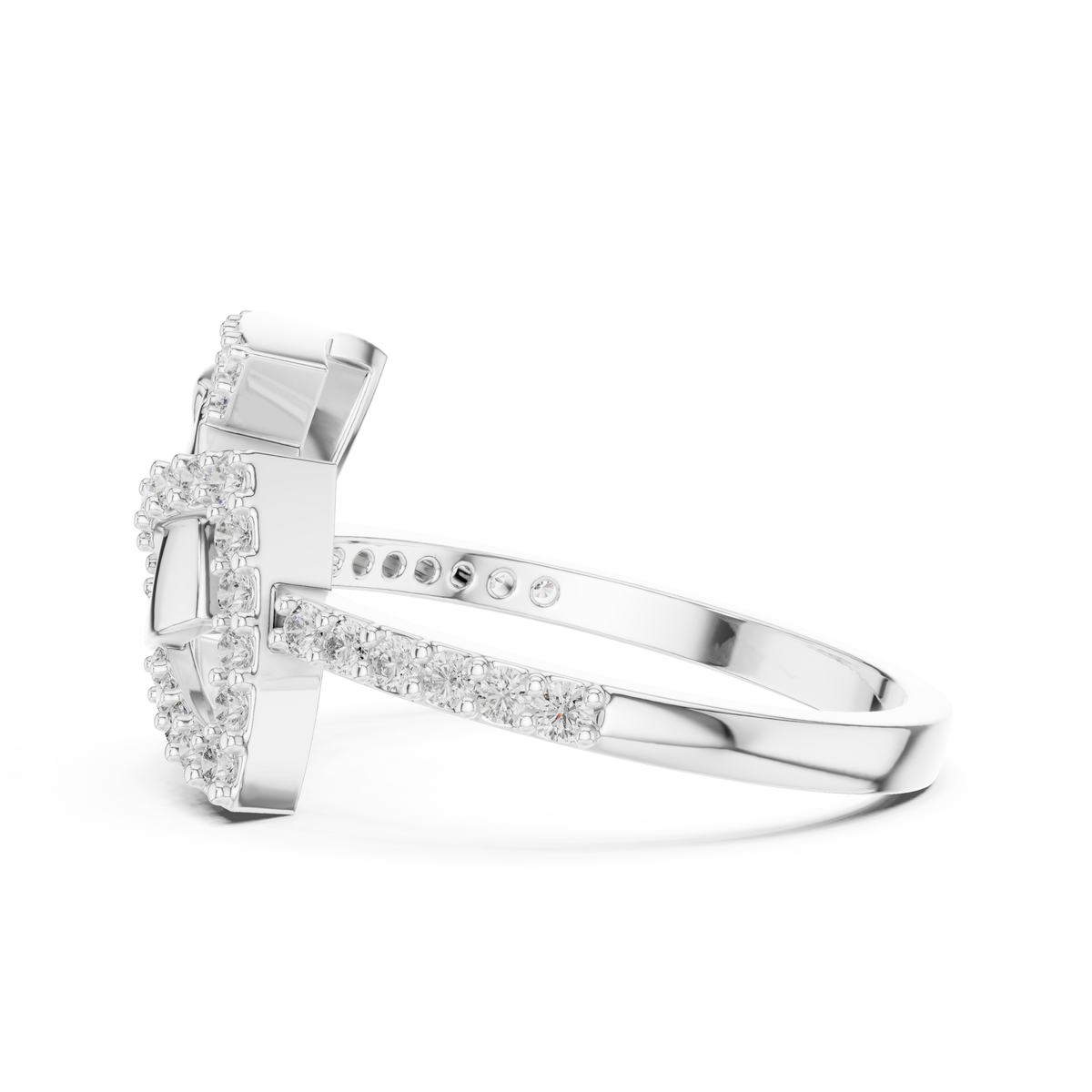 Interlocking Triangle Pavé Moissanite Ring in white 925 sterling silver, view 3