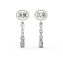 Oval Halo Mixed Shape Moissanite Line Drop Earrings in white 925 sterling silver, view 1