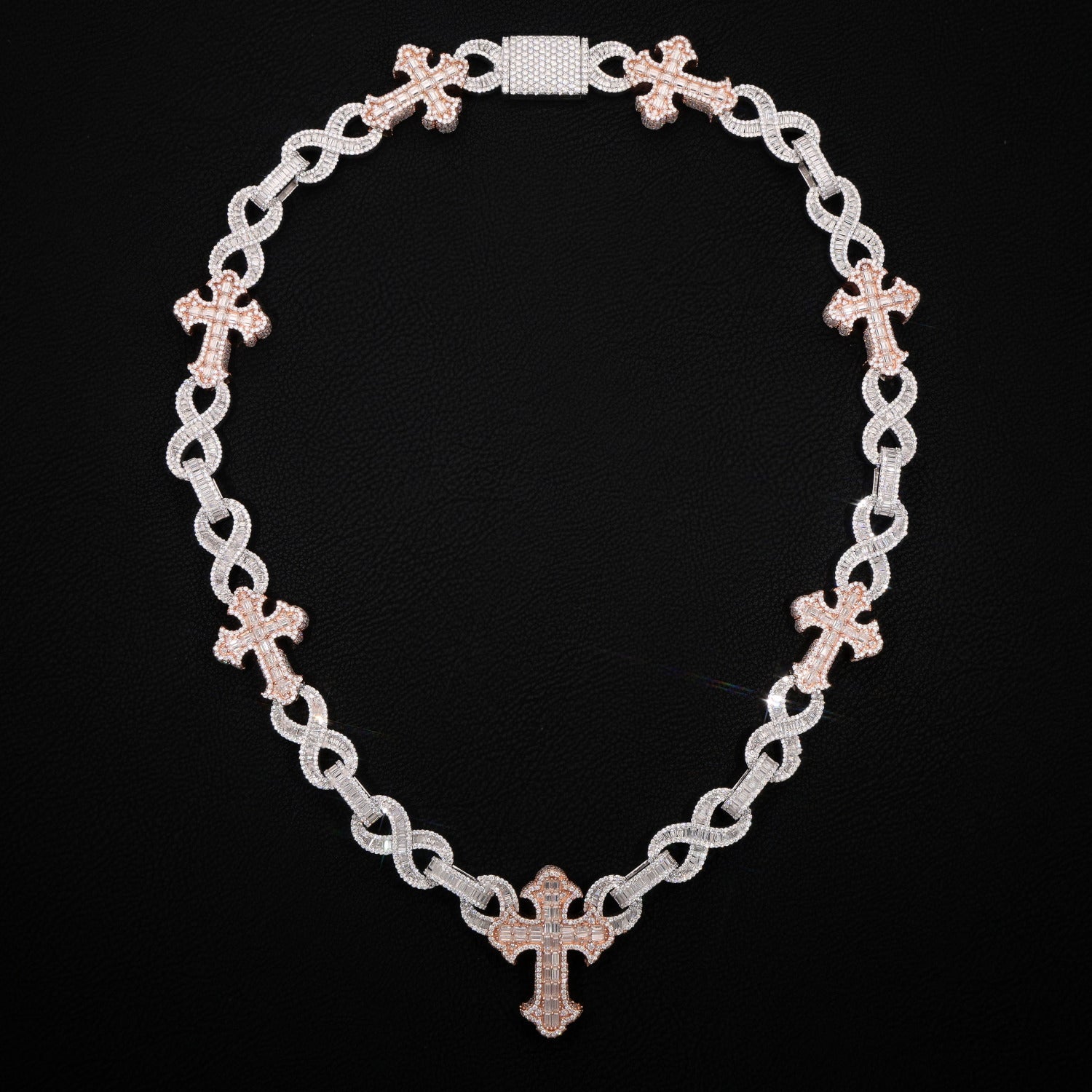 Infinity x Jessus Cross  WHITE & ROSE GOLD  Iced-Out Cuban Chain