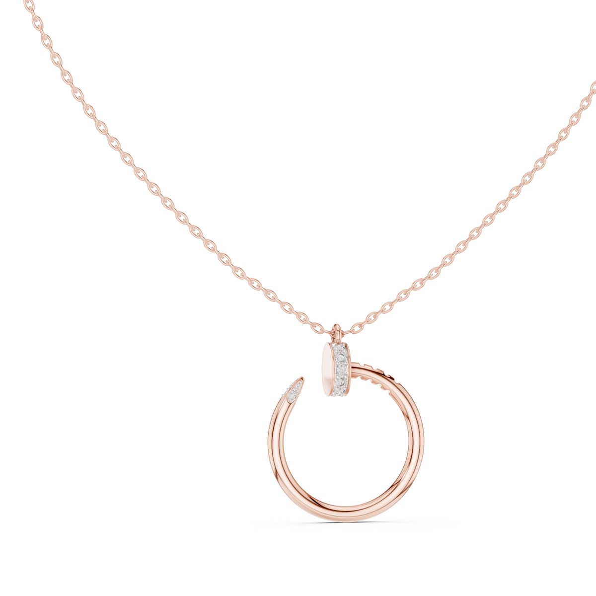 Pavé Nail Open Circle Moissanite Pendant in rose 925 sterling silver, view 1