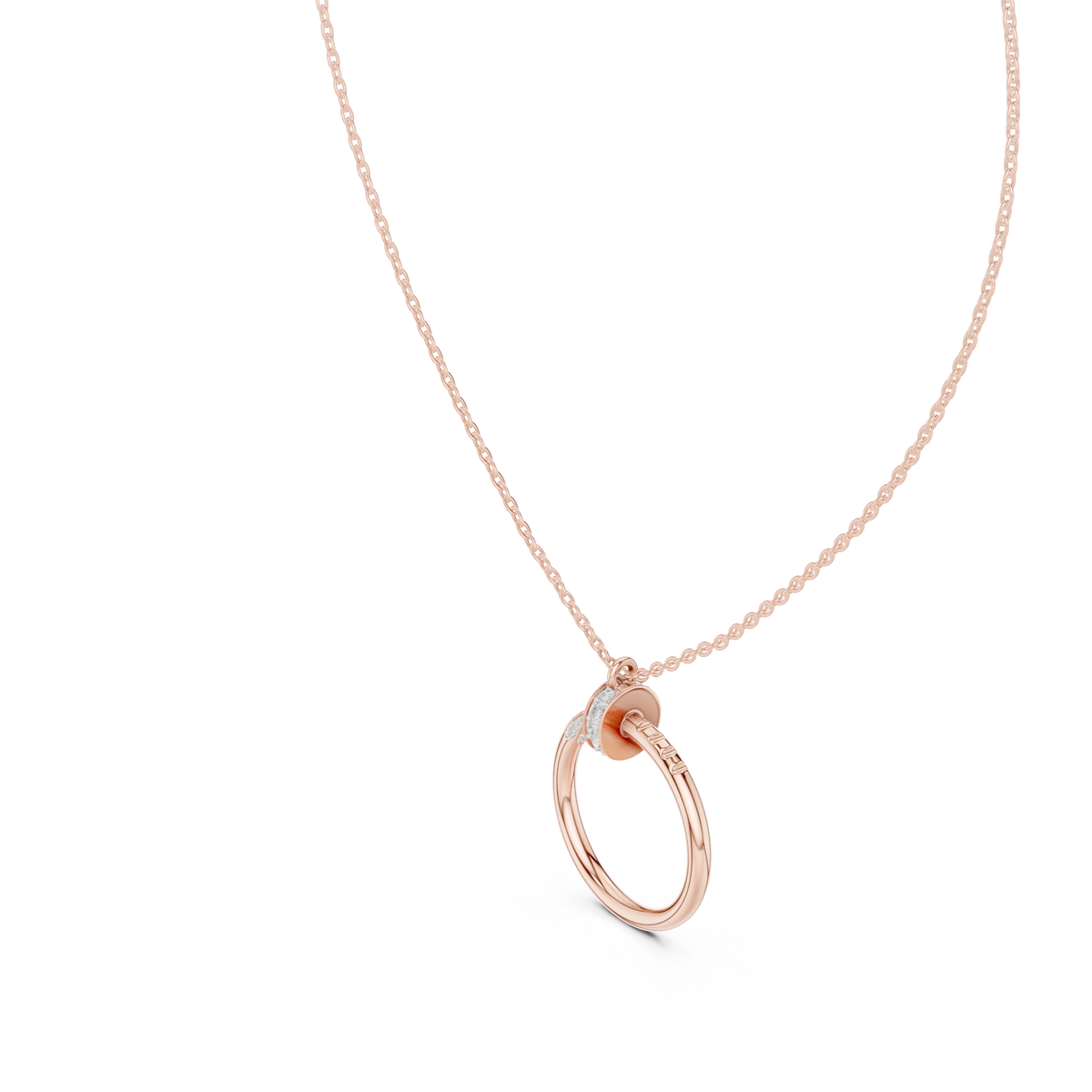Pavé Nail Open Circle Moissanite Pendant in rose 925 sterling silver, view 2