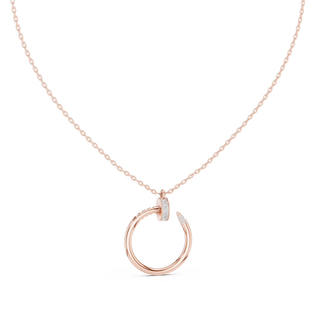 Pavé Nail Open Circle Moissanite Pendant in rose 925 sterling silver, view 4