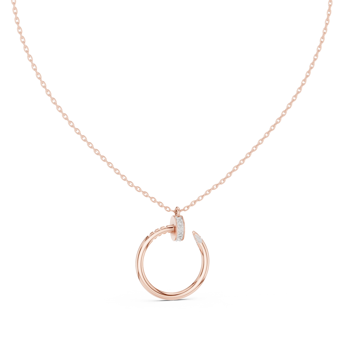 Pavé Nail Open Circle Moissanite Pendant in rose 925 sterling silver, view 4