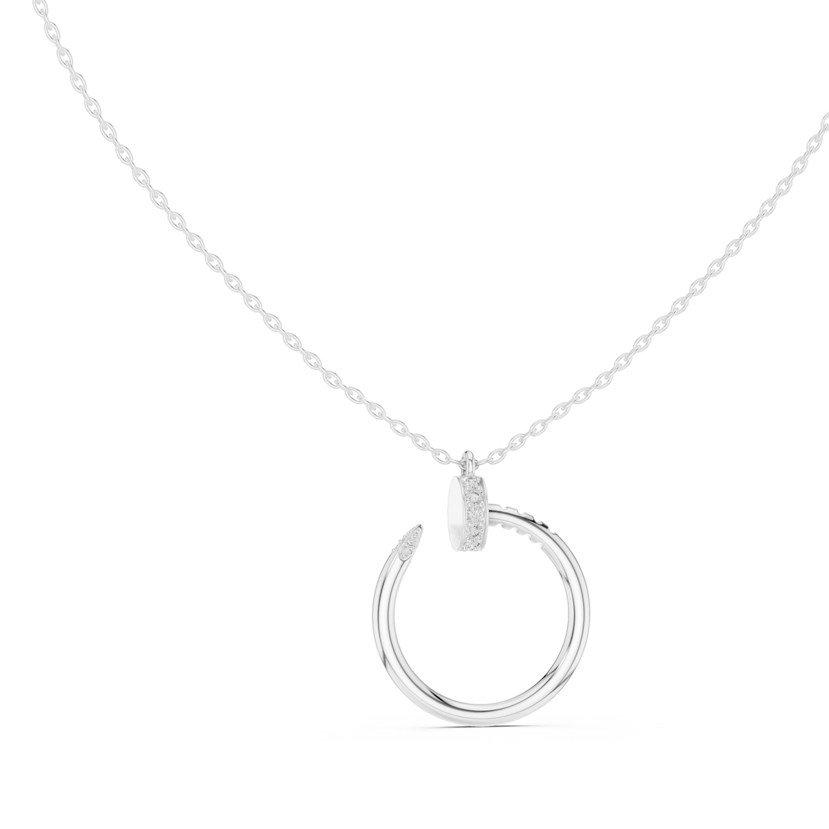 Pavé Nail Open Circle Moissanite Pendant in white 925 sterling silver, view 1