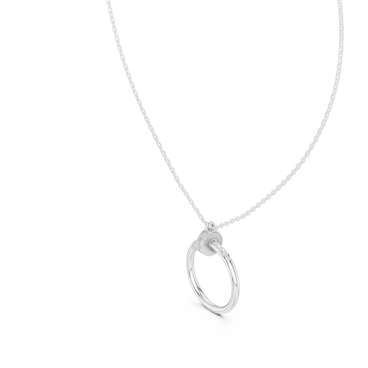 Pavé Nail Open Circle Moissanite Pendant in white 925 sterling silver, view 2