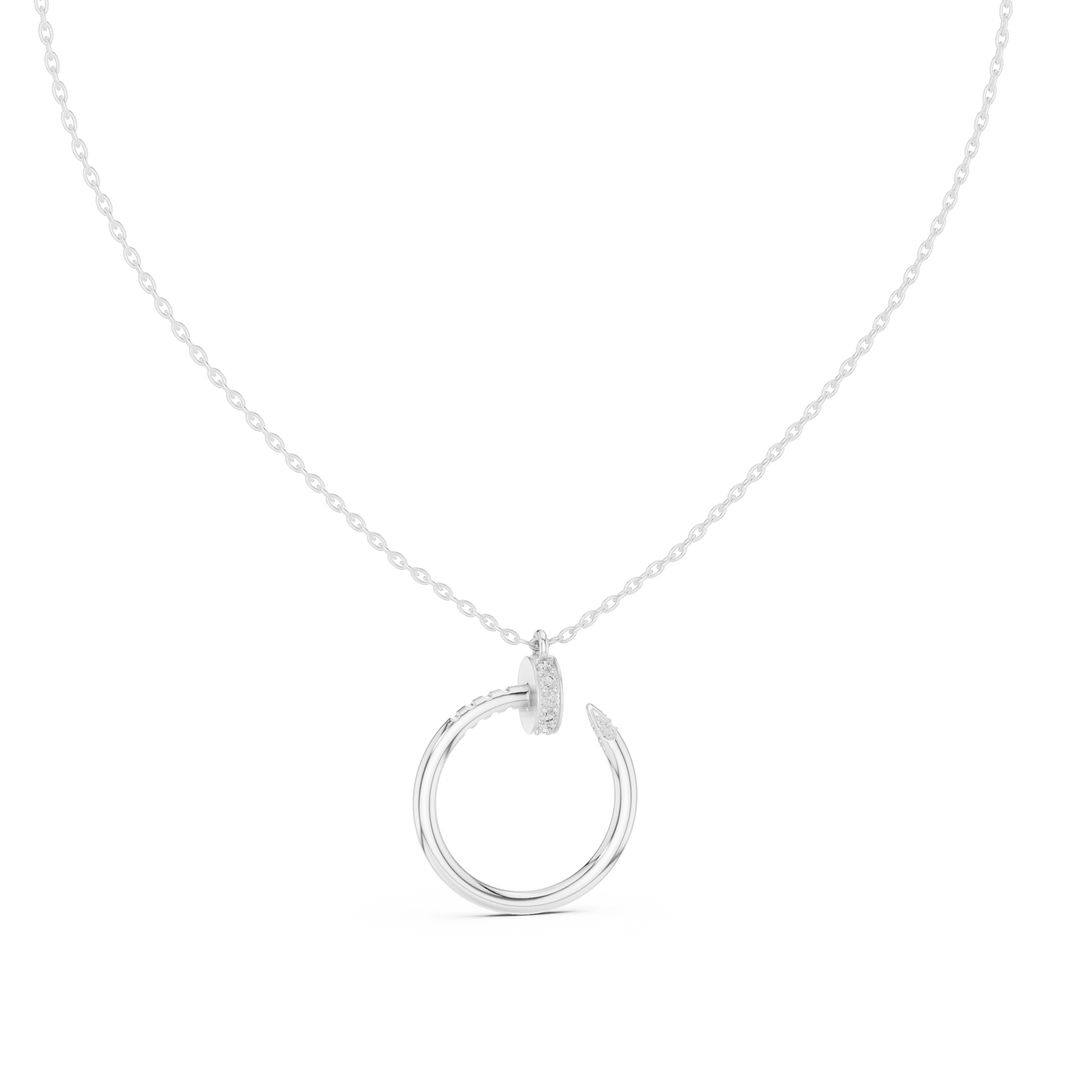 Pavé Nail Open Circle Moissanite Pendant in white 925 sterling silver, view 4