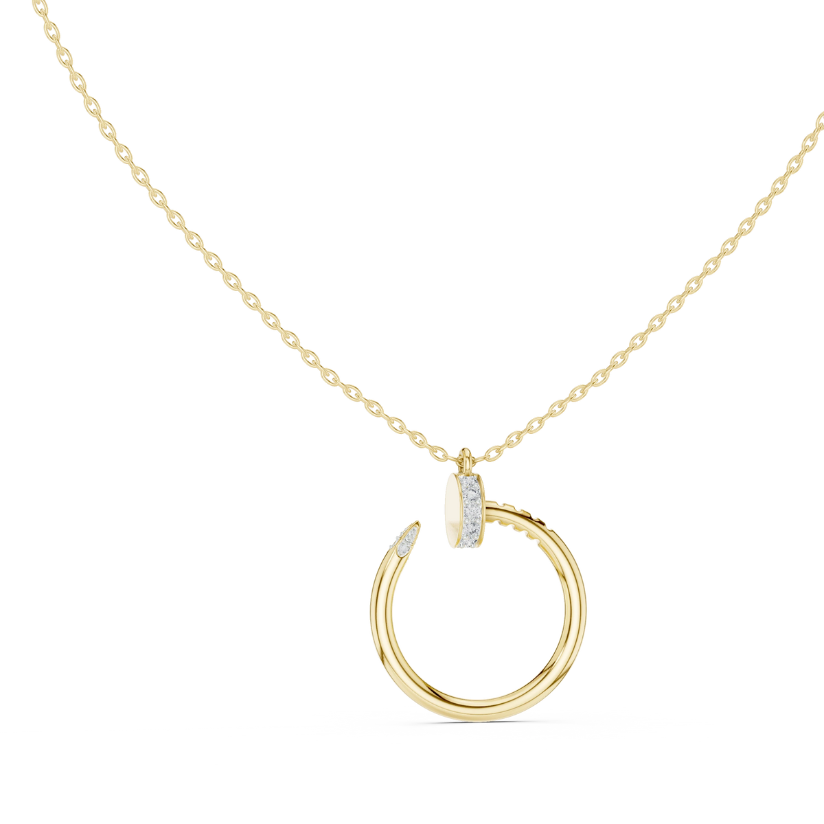 Pavé Nail Open Circle Moissanite Pendant in yellow 925 sterling silver, view 1