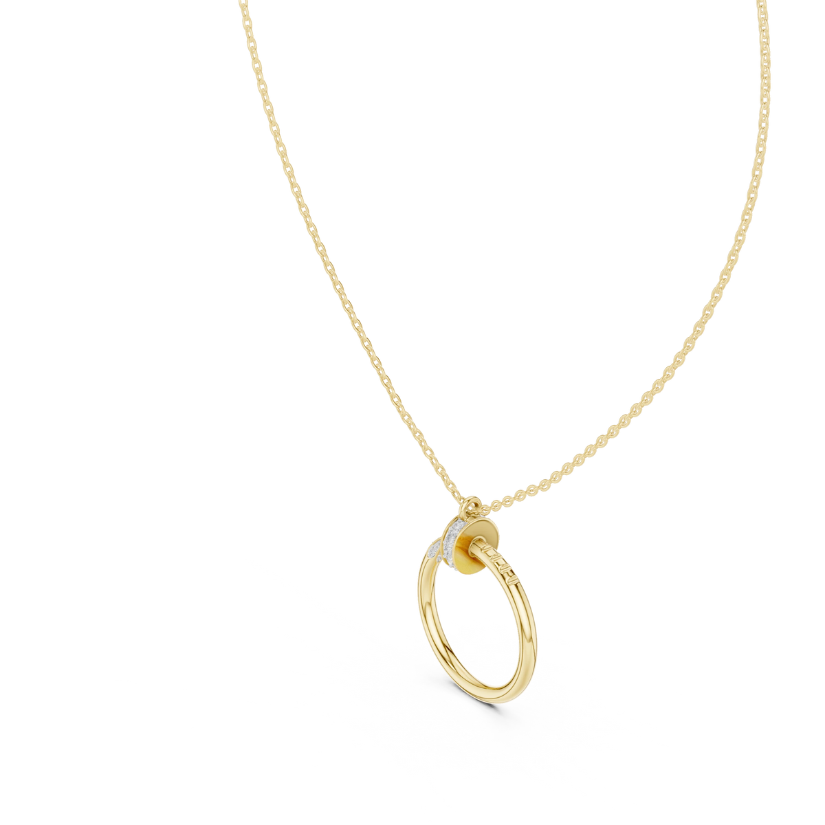 Pavé Nail Open Circle Moissanite Pendant in yellow 925 sterling silver, view 2