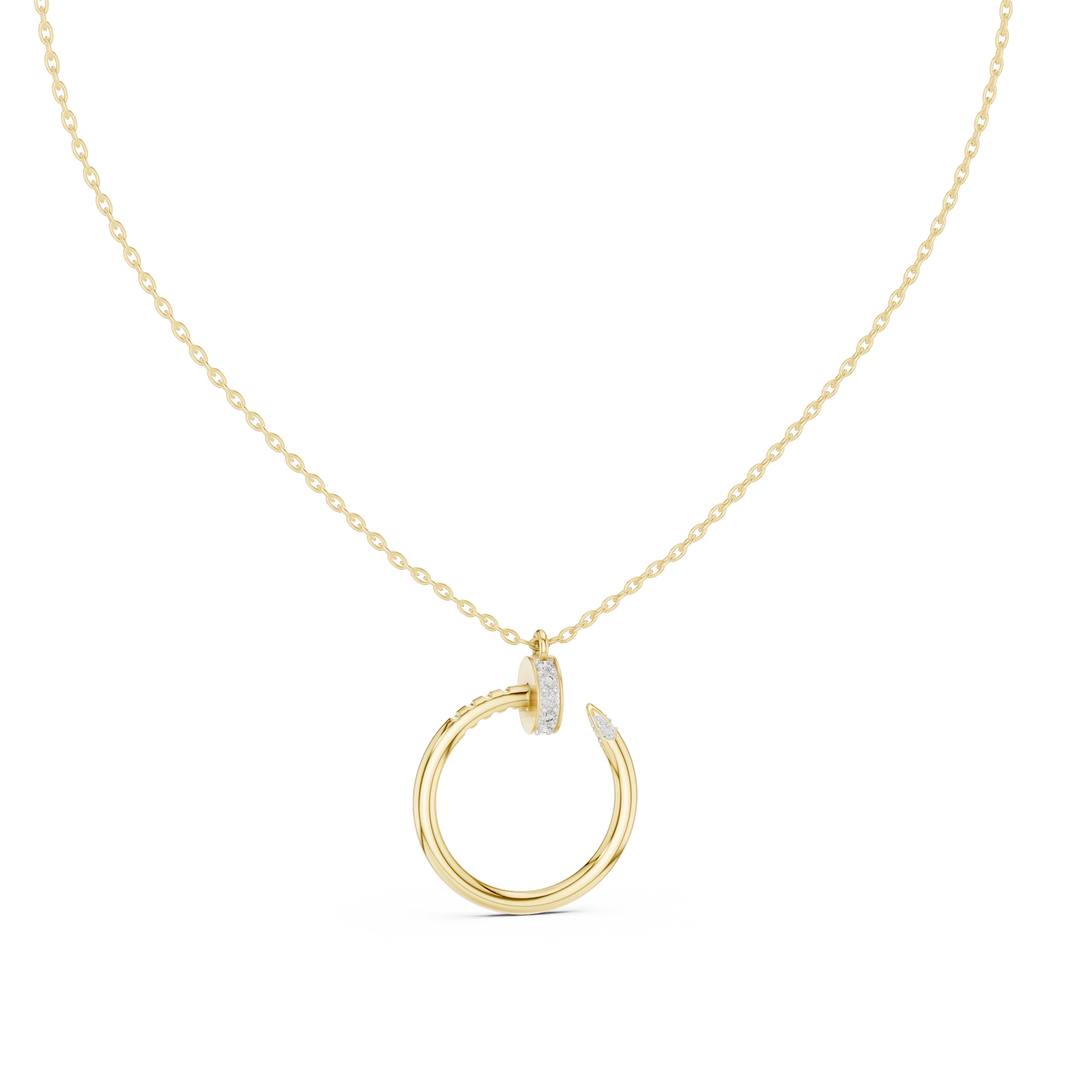 Pavé Nail Open Circle Moissanite Pendant in yellow 925 sterling silver, view 4