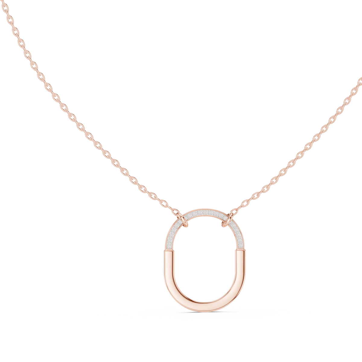 Pavé U Lock Moissanite Pendant in rose 925 sterling silver, view 1