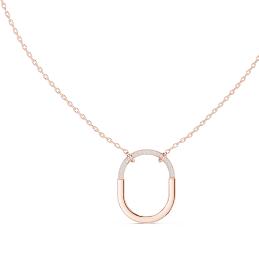 Pavé U Lock Moissanite Pendant in rose 925 sterling silver, view 1
