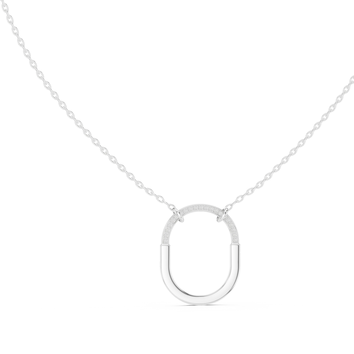 Pavé U Lock Moissanite Pendant in white 925 sterling silver, view 1