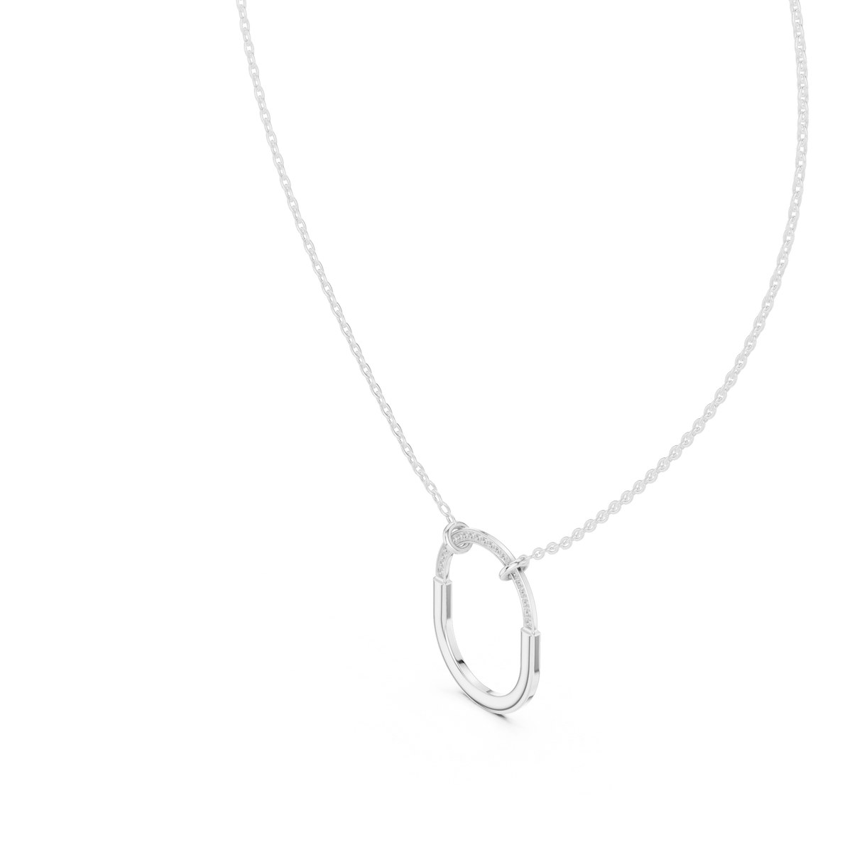 Pavé U Lock Moissanite Pendant in white 925 sterling silver, view 2