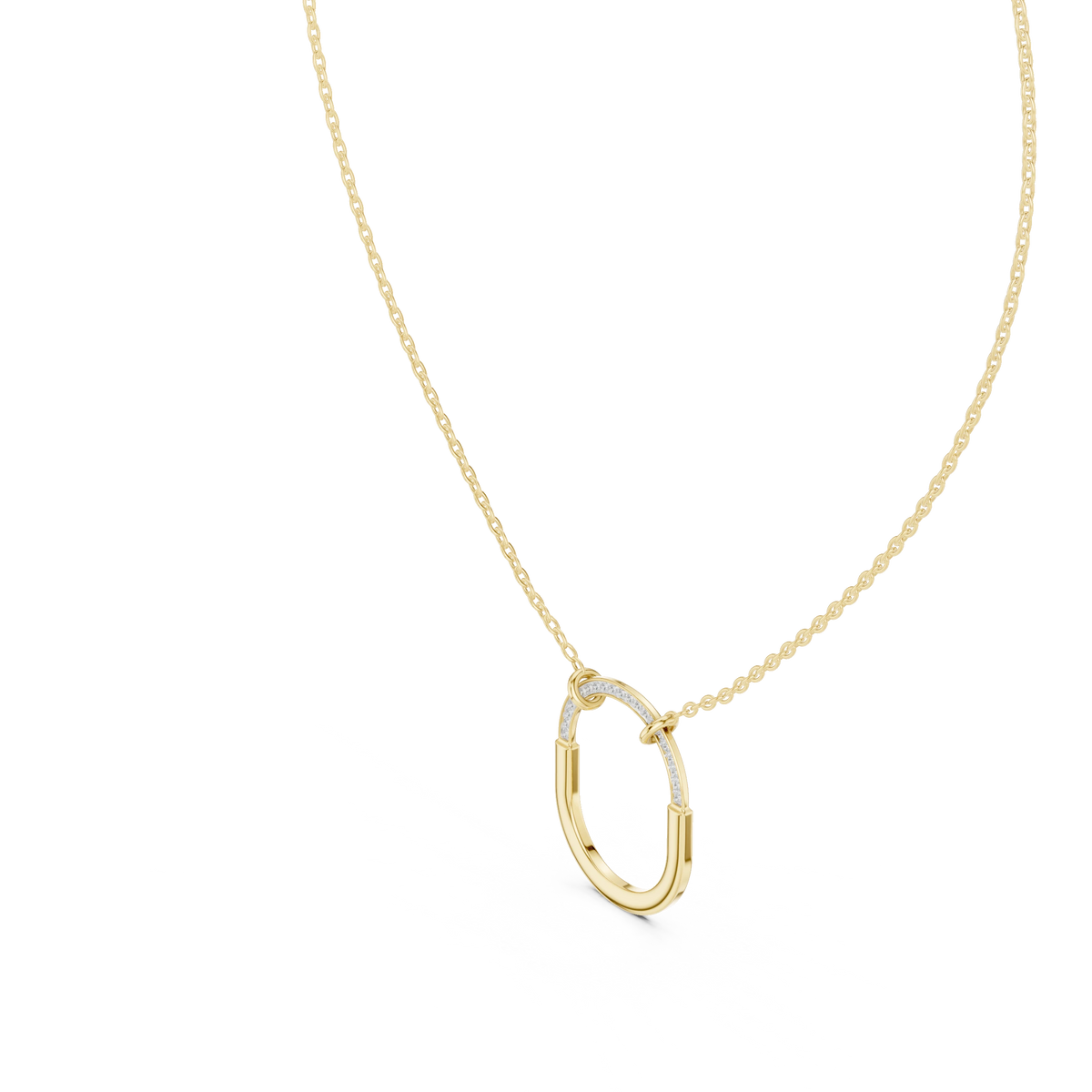 Pavé U Lock Moissanite Pendant in yellow 925 sterling silver, view 2