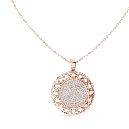 Pavé Disc Medallion Moissanite Pendant in rose 925 sterling silver, view 1