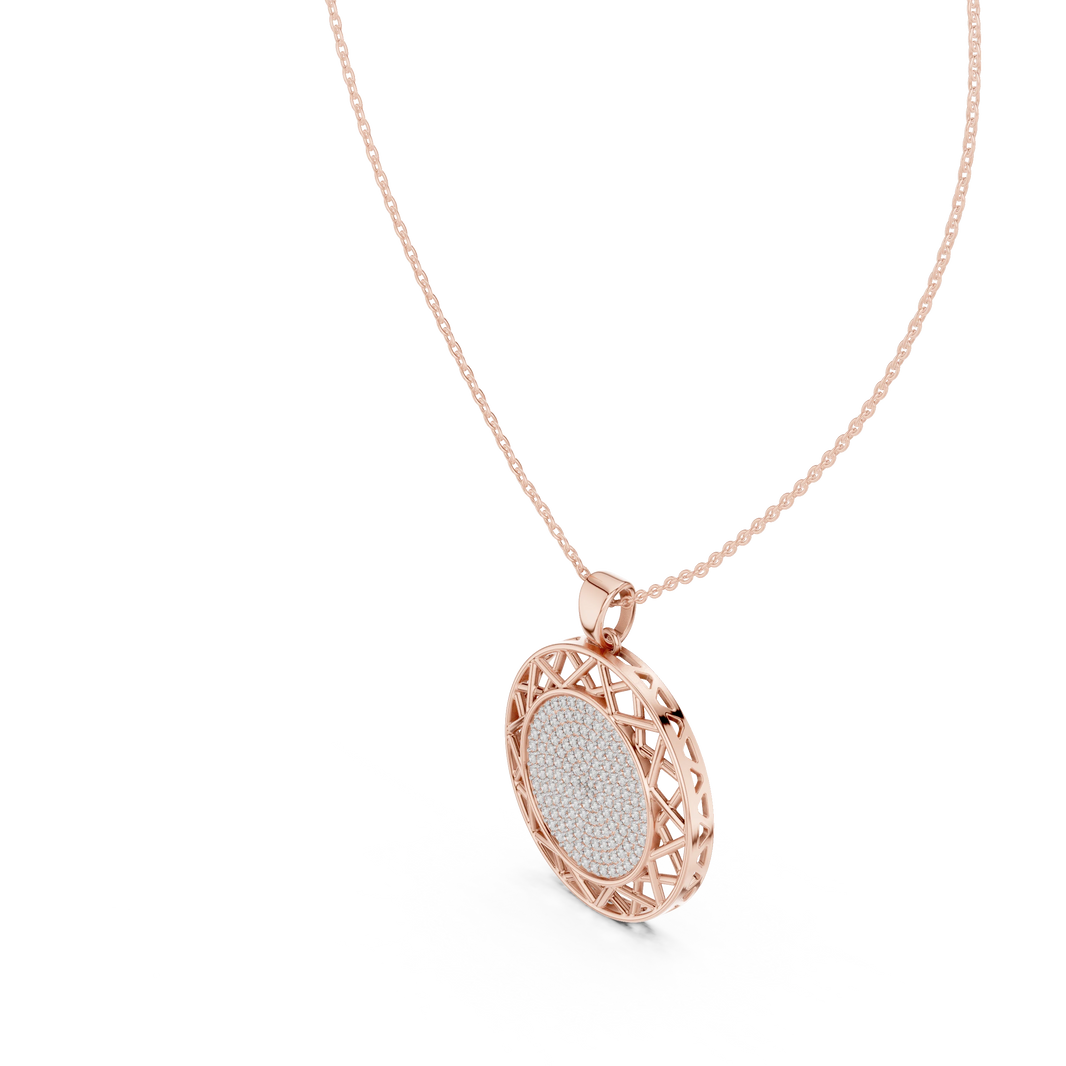 Pavé Disc Medallion Moissanite Pendant in rose 925 sterling silver, view 2