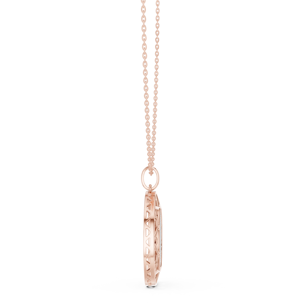 Pavé Disc Medallion Moissanite Pendant in rose 925 sterling silver, view 3