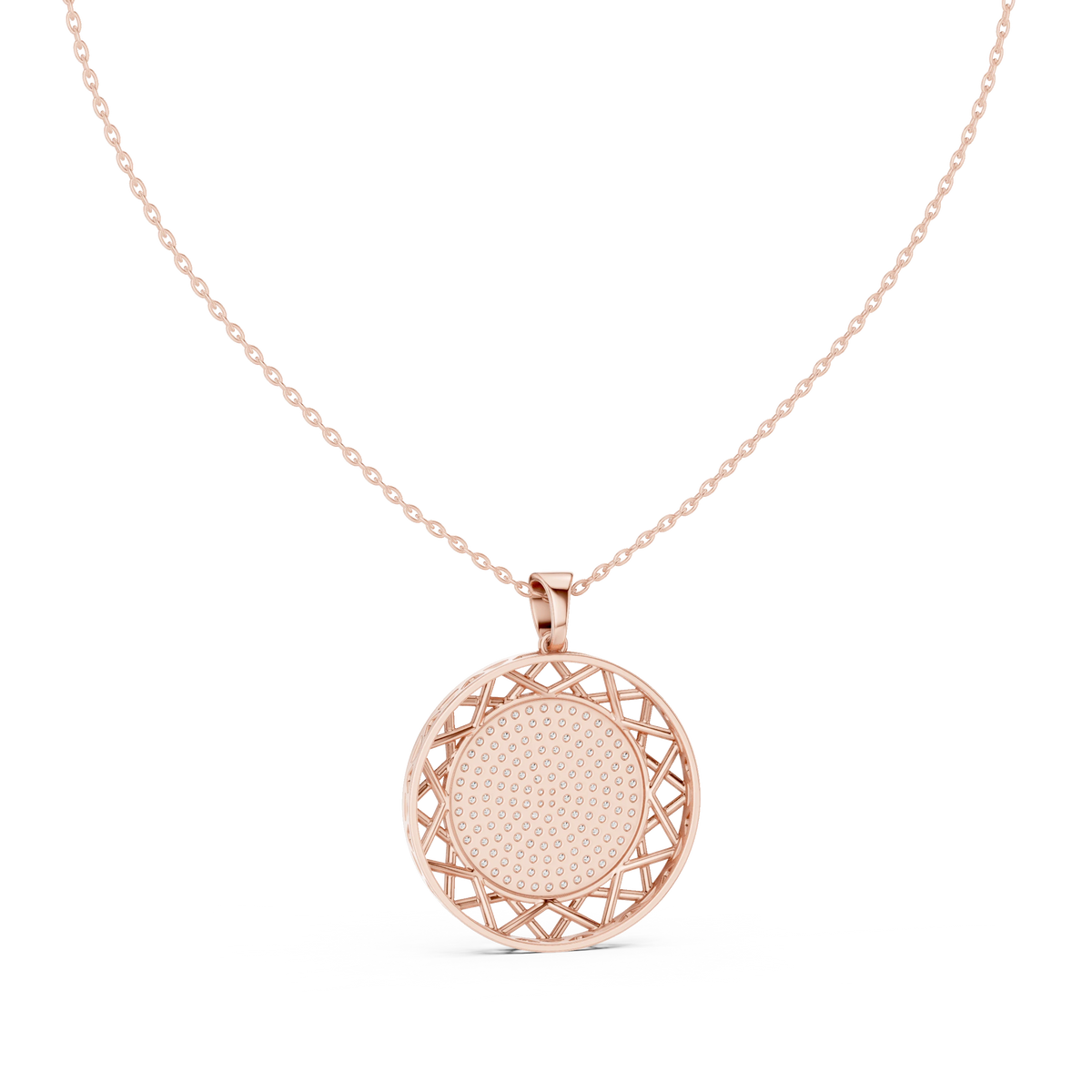 Pavé Disc Medallion Moissanite Pendant in rose 925 sterling silver, view 4