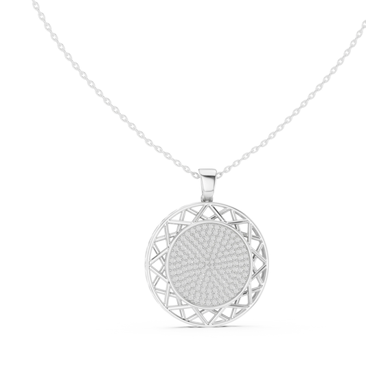 Pavé Disc Medallion Moissanite Pendant in white 925 sterling silver, view 1