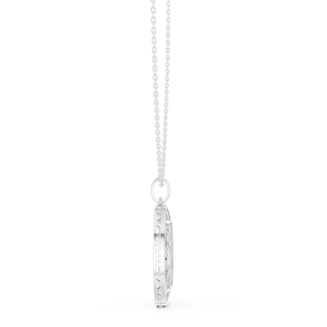 Pavé Disc Medallion Moissanite Pendant in white 925 sterling silver, view 3